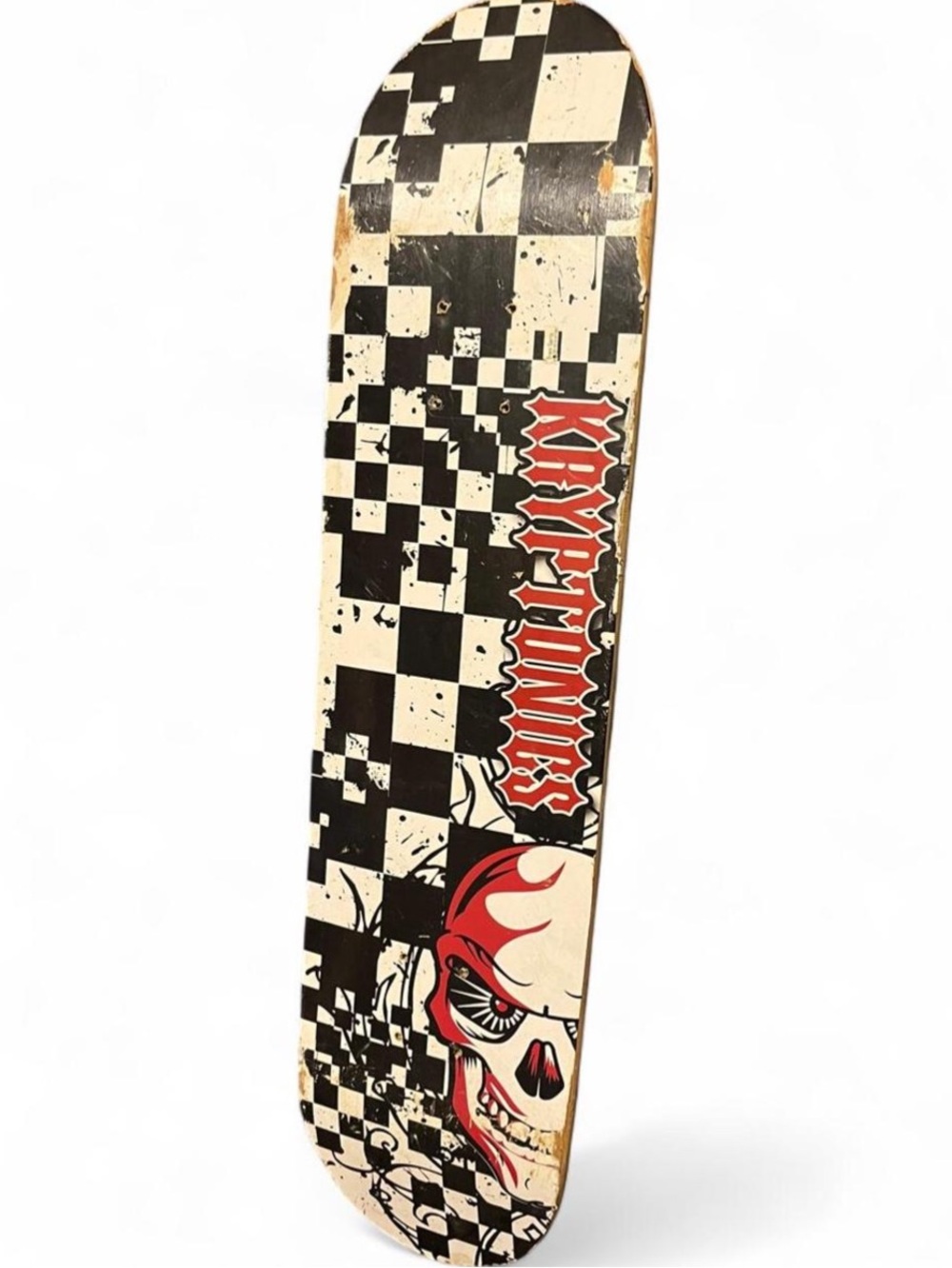 Y2K Kryptonics OG Checkerboard Skate Deck with Red Skull Graphic